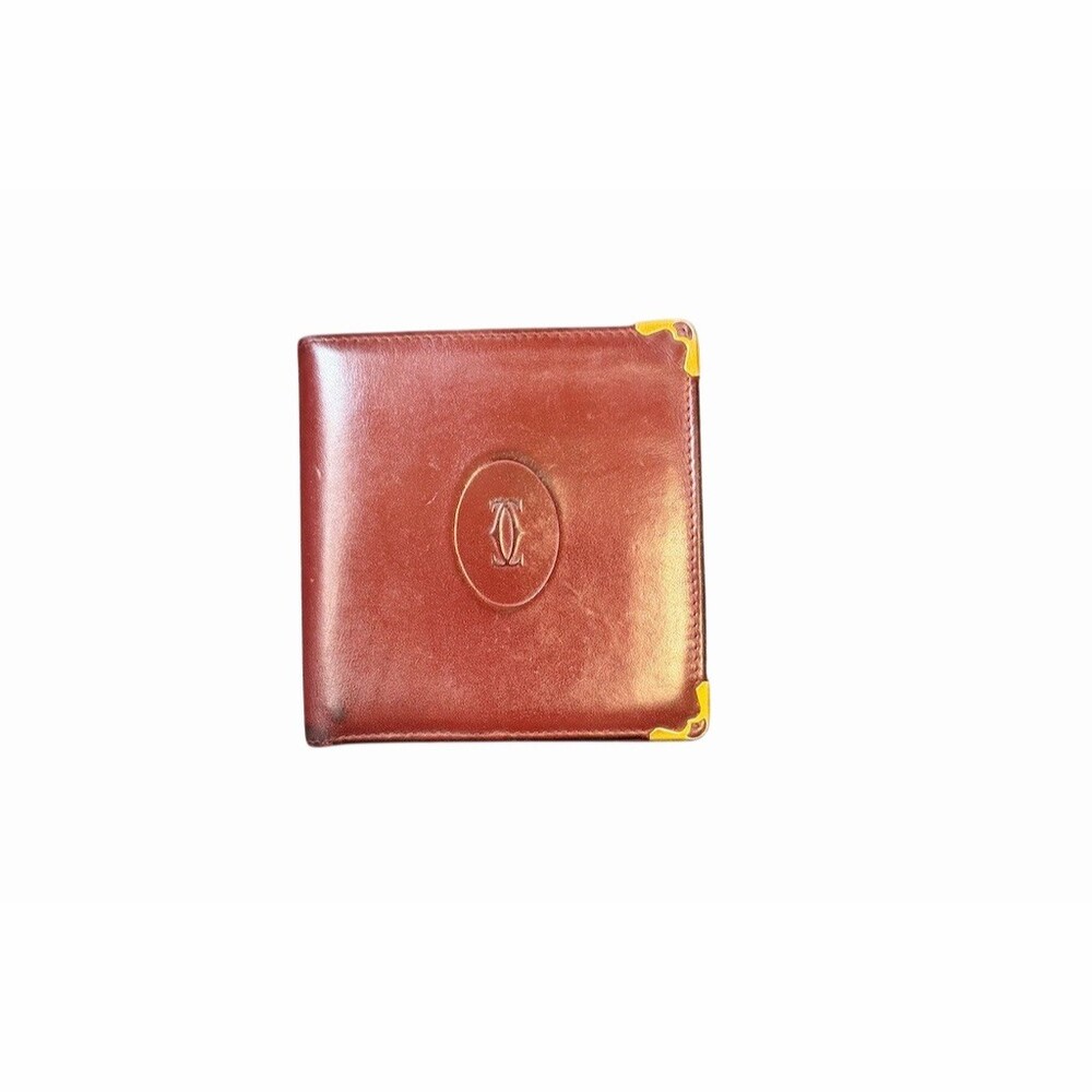 REHAB!!  Cartier Must de Cartier Bifold Wallet Red Coin Pocket Card Slots